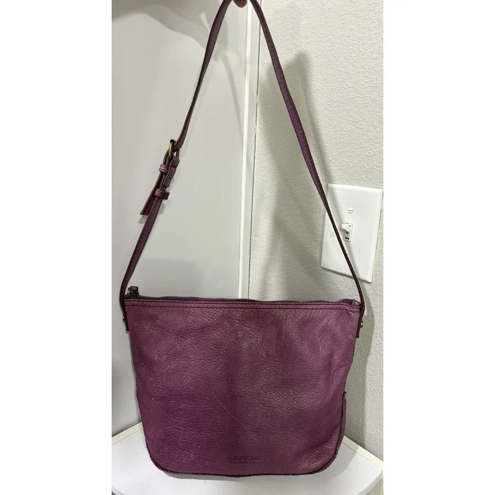 American Leather Co Plum Satchel Shoulder Bag Handbag Purse Purple